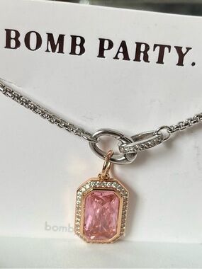 Delicate Pink Crystal Pendant Necklace in Rose Gold and Silver